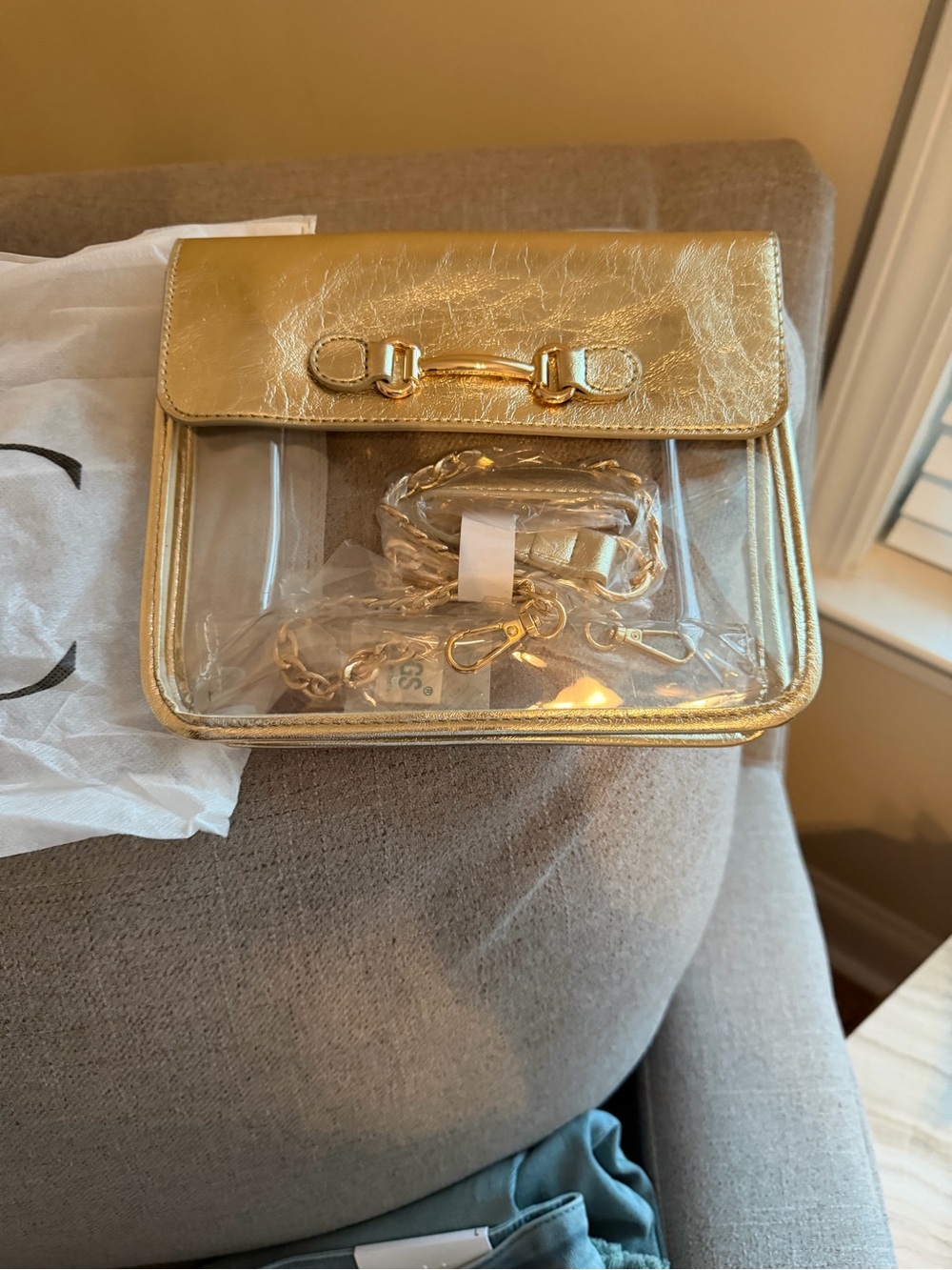 Gold Clear Crossbody Bag with Chain Strap - Picture 2 of 10